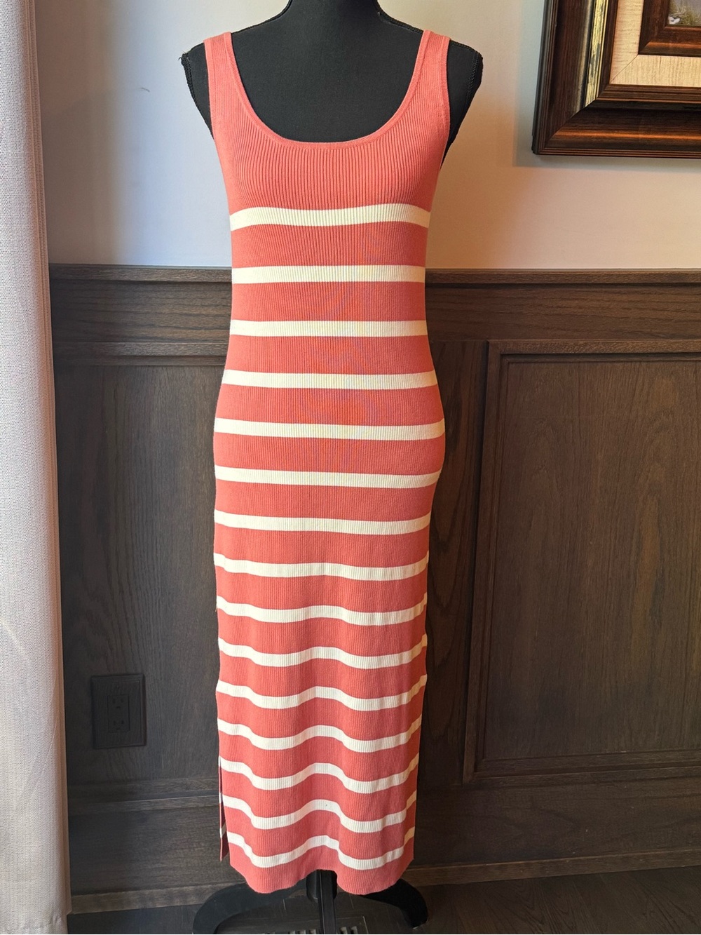 Time and Tru Coral and Cream Striped Knit Maxi Dress with Cardigan small Euc - Picture 7 of 10